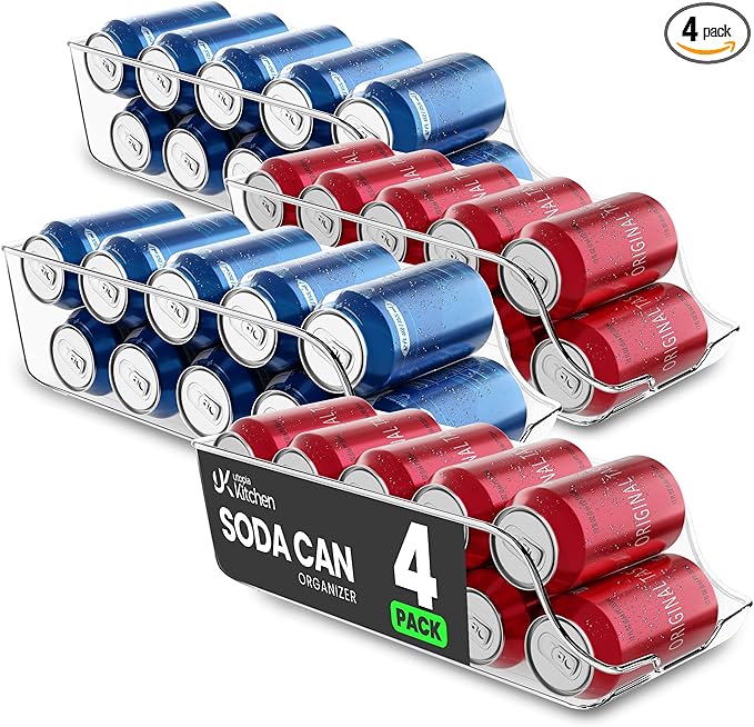 Utopia Kitchen Soda Can Organizer and Dispenser for Refrigerator/Pantry - Durable Can Storage Organizer Fridge & Kitchen Organization - (Clear, Set of 4)