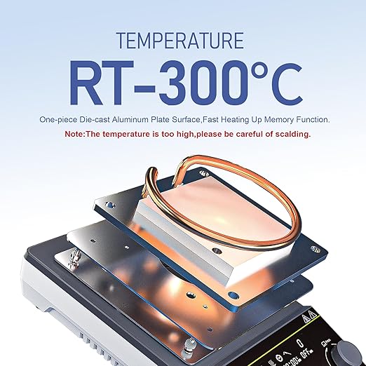Magnetic Stirrer Hot Plate Stirrer LCD Display 300℃ Max.5L 5.9inch Magnetic Stir Plate 1600RPM Magnetic Mixer Magnetic Hotplate Stirrer with Stir Bar&Temp Probe Sensor,110V
