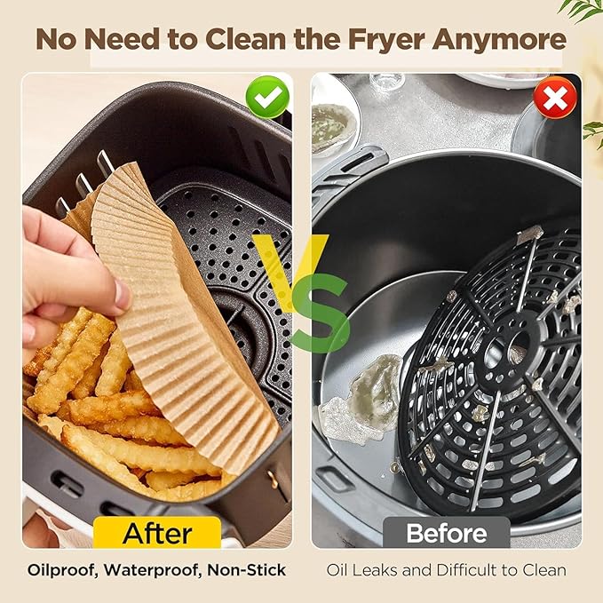 Air Fryer Liners Disposable, 100pcs Air Fryer Liners, Non-Stick Oil Resistant Air Fryer Parchment Paper Liners, 8 Inch Round Airfryer Liners Waterproof Oilproof For 5-8 Qt Airfryer Basket, Baking