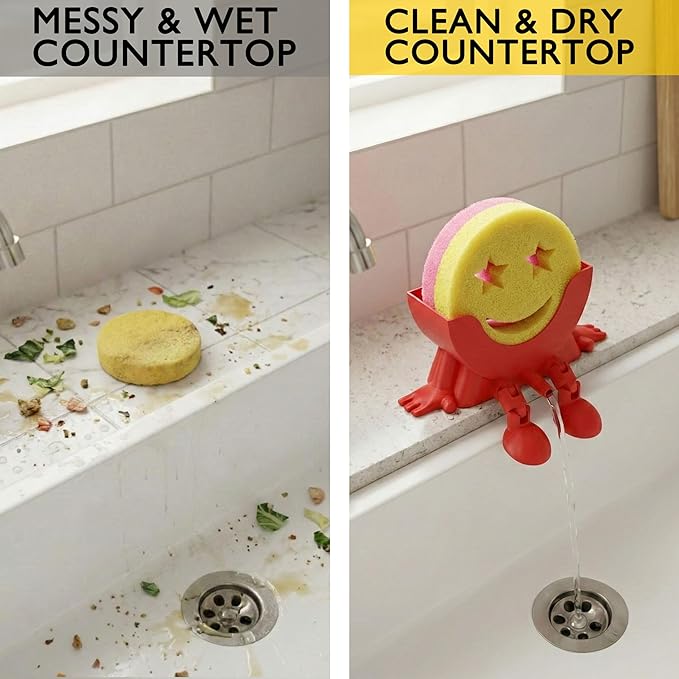 Cute Hanging Sponge Holder with Drainage & Legs, 3D Printed Funny Sink Stand for Round Sponges, Aesthetic Kitchen Sink Edge Organizer, Countertop Decor, Quick-Drying Storage Cleaning Gadget