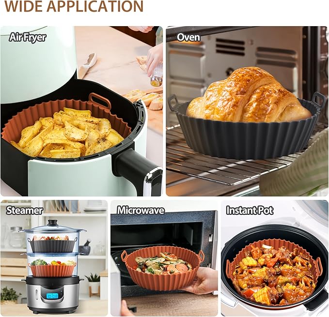 Viretec 2 Pack Air Fryer Silicone Liners for Ninja, Reusable Silicone Bowl Basket Fit for 3 to 5QT Air Fryer, Replacement of Flammable Parchment Paper