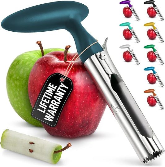 Zulay Kitchen Ultra Sharp Apple Corer Tool - Stainless Steel, Sharp & Serrated Blade Cores in Seconds - Easy to Use & Clean, Durable Apple Core Remover for Apples & Small Fruits - Dark Teal
