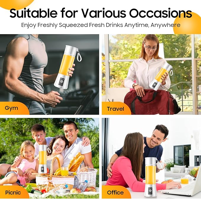 Portable Blender for Smoothies & Shakes - Cordless Personal Size Mini Blender with BAP Free Juice Cup, USB Rechargeable Suit for Sports/Picnic