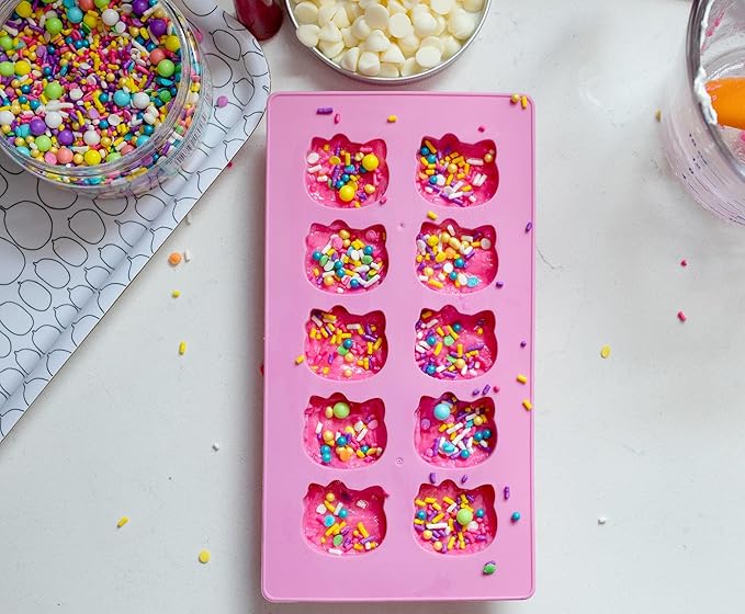 Sanrio Hello Kitty Flexible Silicone Mold Ice Cube Tray In Character Shapes | Reusable Ice Mold For Freezer Pink