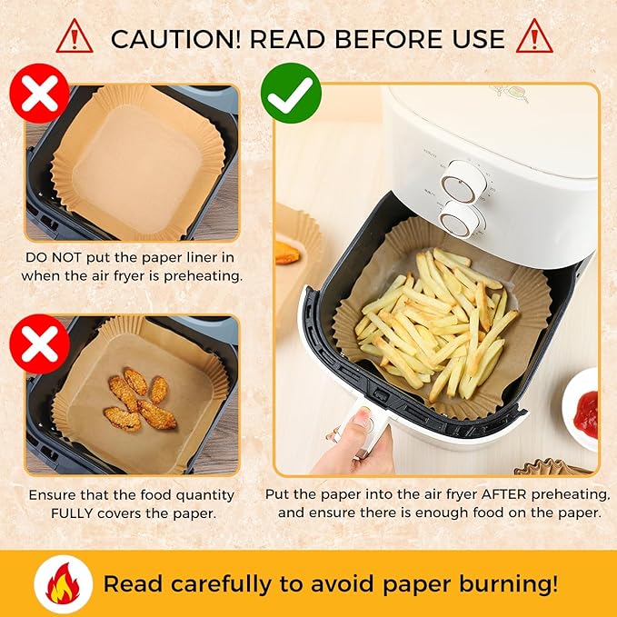 Air Fryer Liners Disposable - 150Pcs 8In Square Parchment Paper for Air Fryer Non-Stick Airfryer Basket Liners for Steamer Microwave Oven