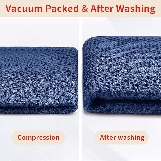 Homaxy 100% Cotton Kitchen Towels and Dishcloths Set, 12 x 12 Inches and 13 x 28 Inches, Set of 10 Bulk Kitchen Towels Set, Ultra Soft Absorbent Dish Cloths for Washing Dishes, Navy Blue