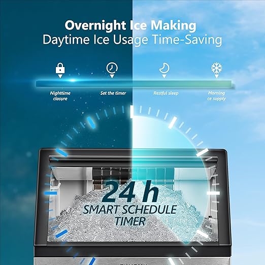 EUHOMY Commercial Ice Maker Machine - 110lbs Daily Production, 33lbs Ice Storage, Stainless Steel Freestanding & Under Counter Ice Maker, Ideal Ice Maker for Home/Bar/Restaurant/Outdoor Activities