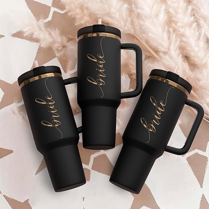 Heather & Willow Bride to Be Coffee Tumbler with Lids and Straws | 40 oz Mason Jar Cups & Iced Coffee Cup | Wedding Bridesmaid Proposal Gifts, Bridal Shower, Bachelorette Party Supplies & Bride Tribe