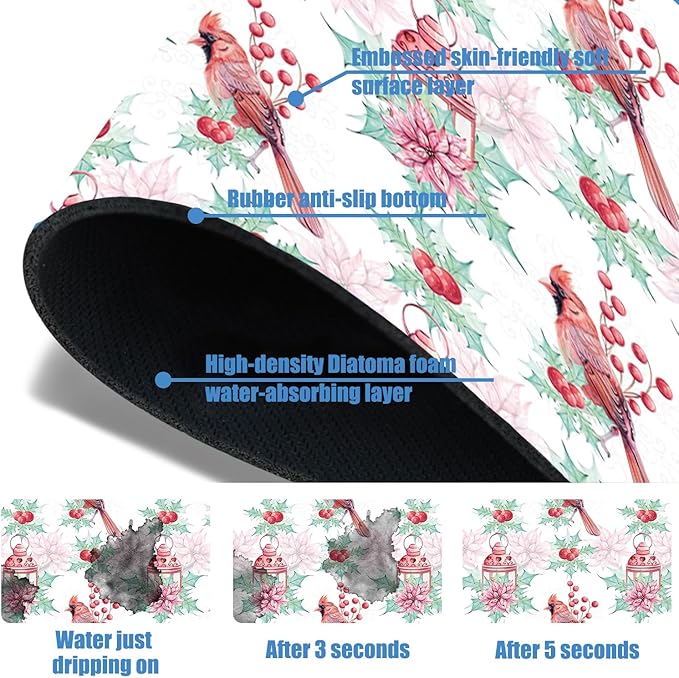 Chrismas Sink Splash Guard Faucet Mat Cute Christmas Absorbent Fast Drying Mat Sink Gadgets Splash Guard Behind Faucet Drip Catcher for Kitchen Bathroom 15.5"X5.5"