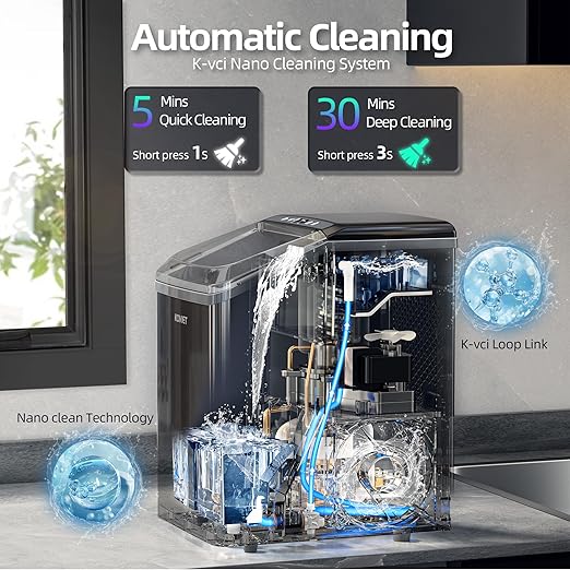 KOVIET Nugget Ice Makers Countertop, Soft Pebble Ice Machine, Chewable Crushed Pellet Ice 42lbs/Day, Self-Cleaning Drainpipe Ice Maker for Party, Home, Kitchen, Bar, Office, Black