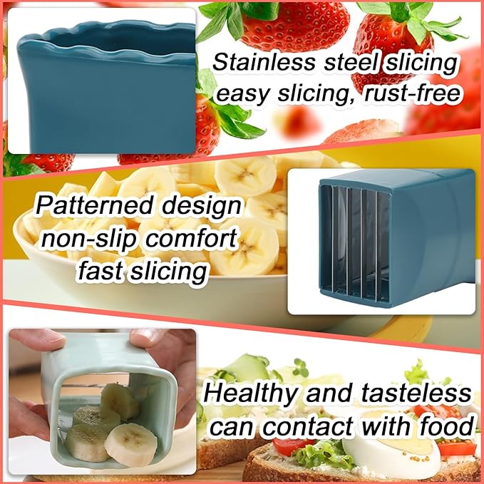 Tulobi 2-Piece Strawberry Slicer, Mini Fruit Slicer Cup, Stainless Steel, Quickly Makes Fruit & Vegetable Salad, Creative & Convenient Kitchen Gadget (Navy Blue + Yellow)
