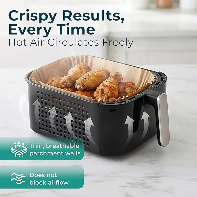Cathy Yoder's Large Rectangle Air Fryer Liners, 250 PCS 8.7 inch Air Fryer Liners Disposable Rectangular, 8-12 QT Easy Cleanup Rectangular-Shape AirFryer Liner Parchment Paper for Cooking & Baking