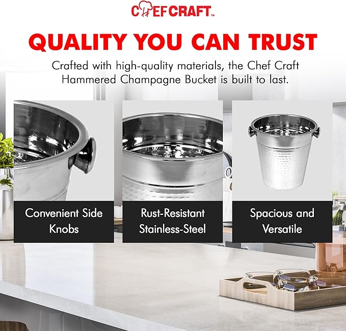 Chef Craft Hammered Champagne Bucket. 4 Quart. Stainless Steel
