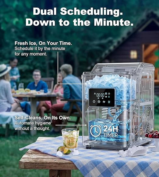 Landeagle Nugget Ice Makers Countertop,Portable Pebble Ice Machine with Crushed Ice,45lbs/Day Soft Pellet Ice Maker Stainless with 24H Timer, Self-Cleaning Chewable Sonic Ice for Home,Kitchen,Office