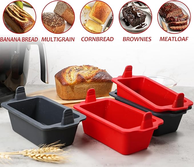 Webake 4 Packs Silicone Air Fryer Bread Loaf Pan for Baking, 6x3 Nonstick Mini Loaf Pan wih Handle BPA Free