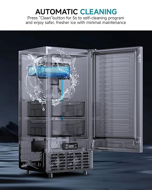 EUHOMY Under Counter Nugget Ice Maker Machine, 70Lbs/Day, Bulit-in Freestanding Ice Maker with Double Ice Baskets, Self-Cleaning & 24H Timer Ice Machine, for Home Use(Silver)
