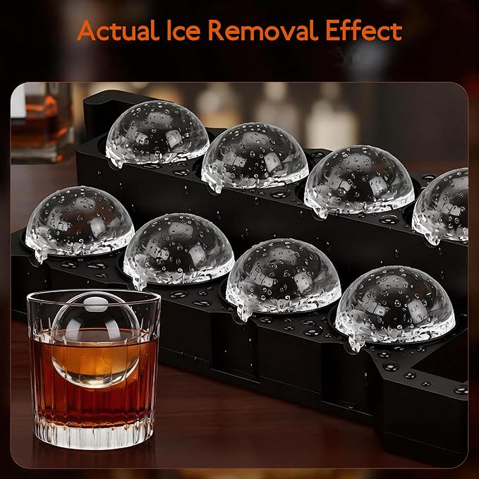 Clear Ice Ball Maker Mold 2 Inch Round Silicone Ice Molds 8 Large Ice Cubes Mold-Easy-to-Remove, Gift for Men Dad Boyfriend Who Have Everything