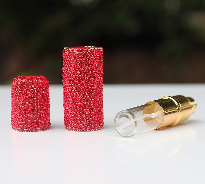 Rhinestone Empty Portable spray bottle, cosmetic Perfume spray bottle spray essential oil bottle glass perfume bottle 10ML (Red)
