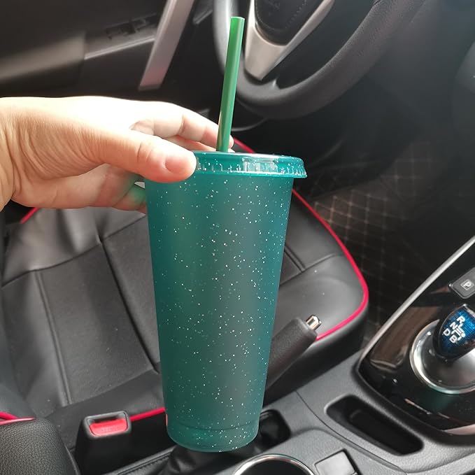 Suertestarry Tumbler with Straw and Lid,Water Bottle Iced Coffee Travel Mug Cup,Reusable Plastic Cups,Perfect for Parties,Birthdays… (Dark Green, 5pack)