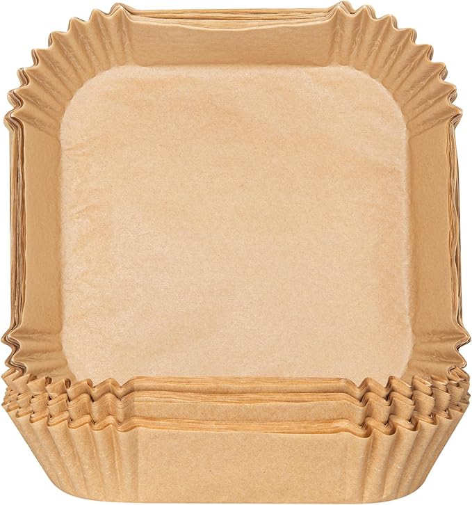 Restaurantware-Pastry Tek 6.3 x 6.3 x 1.8 Inch Air Fryer Liners, 100 Square Air Fryer Baskets - No-Stick Silicone Coating, Unbleached, Food-Grade Paper Liners, For Steamer, Microwave, Oven, Fry Pan
