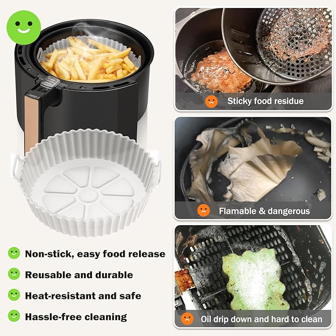 Air Fryer Silicone Liners 2 Pack, Altalsby 8 Inch Transparent Reusable Air Fryer Basket Liners for 3-5 QT Basket, Non-Stick Airfryer Silicone Pot Oven Liner for Ninja Air Fryer, Microwave Accessories