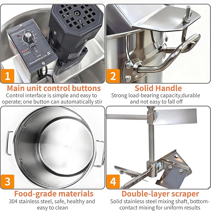 Automatic Food Mixer, Stainless Steel Electric Mixer, for Cooking, Mixing, Chocolate Sauce, Heating and Mixing, Mixing Soup Base Seasonings 40L