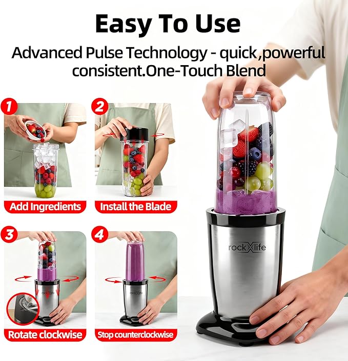 Personal Blender for Smoothies and Shakes, 2-in-1 Bullet Grinder with 24oz To-Go &10oz Cup Portable Ice Crushing Mini, BPA-Free&Dishwasher Safe, Protein Shake Maker,Silver