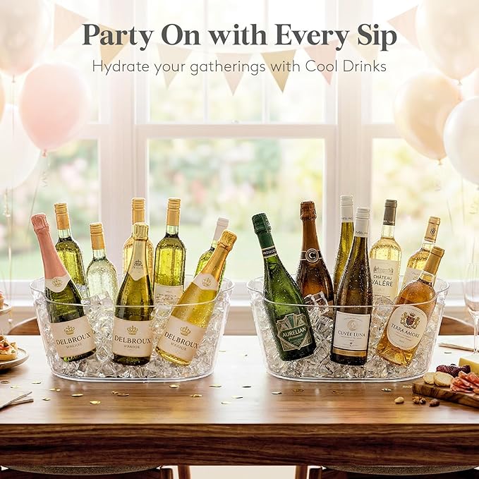 Lifewit 11.5L Ice Bucket for Parties 2 Pcs, Large Plastic Drink Cooler for Champagne Wine, Beer, Clear Beverage Tub for Mimosa & Cocktail Bar, Portable Chiller for Party Hosting & Serving