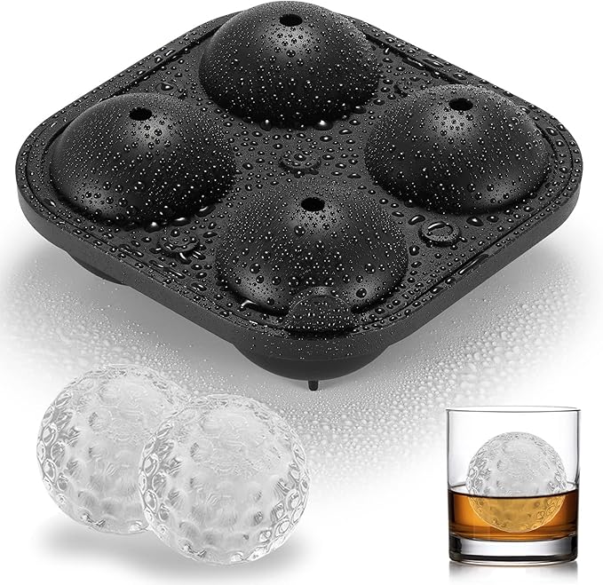 ACOOKEE Novelty Golf Gifts Ball Ice Maker Mold, 2.5" Large Sphere Round Ice Cube Mold for Cocktails, Whiskey, Bourbon Chilling, 4 Hole Fun Shapes Big Silicone Circle Ice Cube Trays w/Funnel