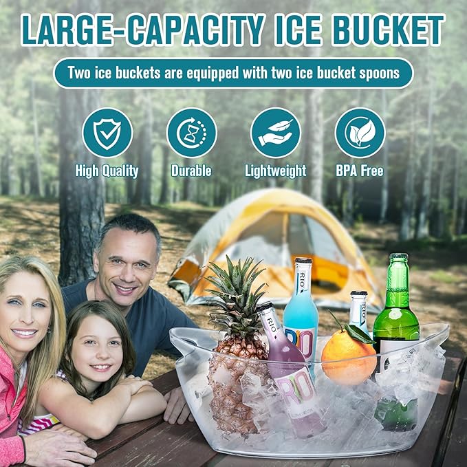 Ice Buckets for Parties, 2 PCS Ice Bucket for Cocktail Bar, 5.5L Drink Buckets for Parties, Wine Cooler, Champagne, Cocktails, Beer Chiller with 2 Ices Bucket Scoop(Clear)