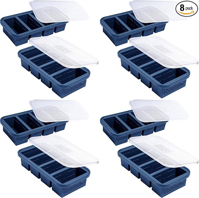 Souper Cubes 1 Cup Silicone Freezer Molds with Lids - Soup Cubes Freezer Tray with Lid - Perfect for Freezing Broth, Rice, Individual Portions, Meal Prepping and More - Blueberry - 8-Pack