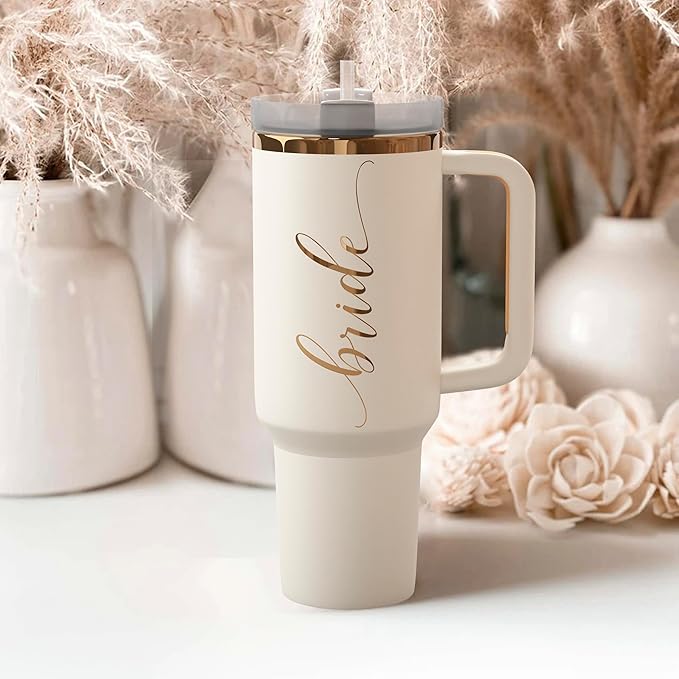 Heather & Willow Bride to Be Coffee Tumbler with Lids and Straws | 40 oz Mason Jar Cups & Iced Coffee Cup | Bridesmaid Proposal Gifts, Bridal Shower, Bachelorette Party Supplies & Bride Tribe