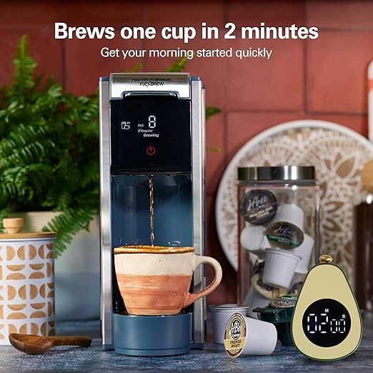 Hamilton Beach FlexBrew Advanced 4-in-1 Single Serve Hot & Iced Coffee Maker with Removable 45 oz. Water Reservoir, Use Pod Packs and Grounds, Fast Brewing, LED Touchscreen, Blue