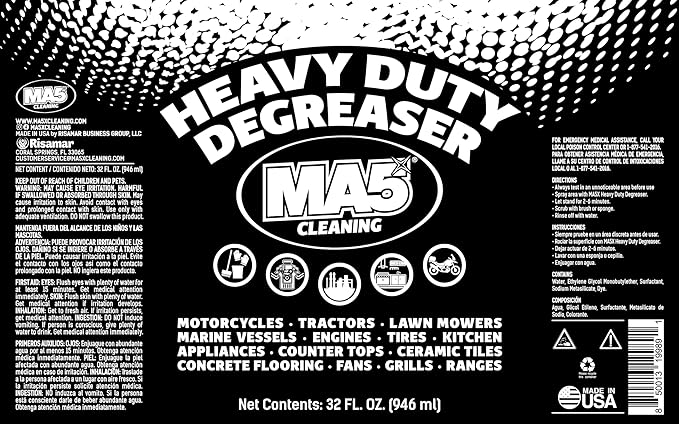 MA5x Heavy Duty Degreaser Cleaner | Indoor and Outdoor Formula | Commercial, Residential, Kitchen, Automotive and Equipment Degreaser and Cleaner | 32oz Spray Bottle | Pack of 2