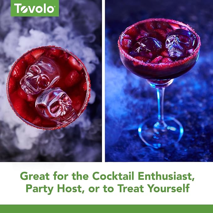 Tovolo Skull Ice Cube Mold Pack of 2 Craft Ice Molds for Whiskey Bourbon Cocktails, Easy Fill No Leak Silicone Skeleton Skull Shaped Ice Cube Gifts for Men, Dishwasher Safe BPA Free Large Skull Mold