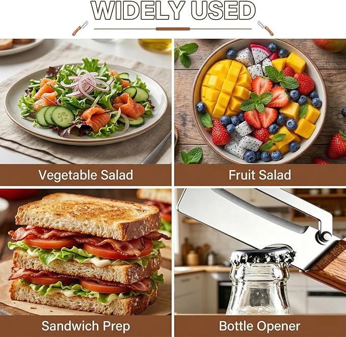 MultiFunctional Vegetable Peeler for Kitchen, Vegetable Peeler with Wooden Handle and Bottle Opener, 2-in-1 Stainless Steel Kitchen Peelers for Fruit Veggie Apple Potato Pumpkin Papaya(2PCS)