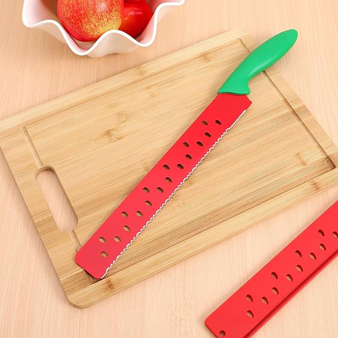 Toyvian 17.12 Inch Watermelon Cutter Knife with Protective Sleeve Stainless Steel Melon Slicer for Kitchen Baking Cake Bread Pizza Cutting