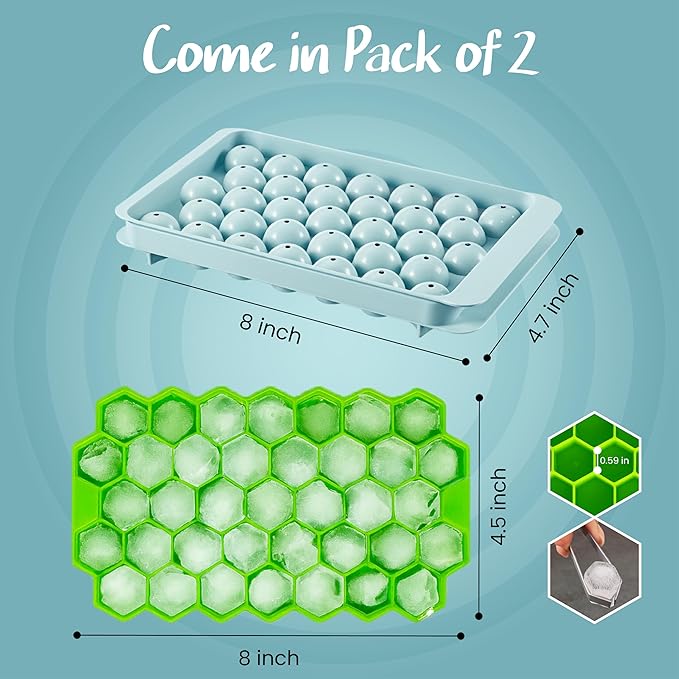 2 Pack Ice Cube Trays set for Freezer(Sphere & Honeycomb) – Round Ice Cube Mold with Lid & Hexagonal Silicone Ice Cube Tray, BPA-Free Easy Release Ice Molds for Whiskey/Cocktails/Coffee/Drinks