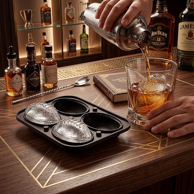 2-Pack Silicone Ice Ball Molds – 1 Football + 1 Soccer, 2.2" Large Whiskey Ice Spheres, Easy-Release & Dishwasher-Safe, BPA-Free Ice Trays for Cocktails, Bourbon, Parties & Gifts