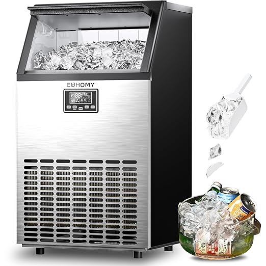 EUHOMY Commercial Crescent Ice Maker Machine,Moon-Shaped Ice,100lbs/24H Stainless Steel Under Counter Ice Machine with 33lbs Storage Bin, Freestanding Crescent Ice Maker for Home/Bar/Cafe/Restaurant