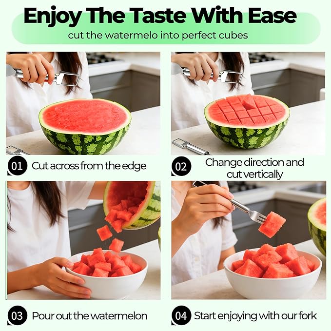 2-in-1 Stainless Steel Fruit Cutter, 2026 New Upgrade Dual Head Watermelon Fork Slicer Cutter Tool, Summer Watermelon Fruit Cutting Home Kitchen Gadgets (1PCS)