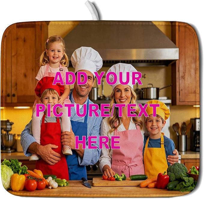 Custom Personalized Dish Drying Mat for Kitchen Counter Customized Dying Pad with Picture Text Home Decor