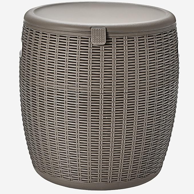 Giantex 9.5 Gallon Ice Cooler, Wicker Round Ice Chest, Outdoor Beer Wine Ice Bucket, Top Lid Side Handles Drainage Plug, Weather-resistant Patio Cool Bar Table for Cocktail Party Poolside Deck