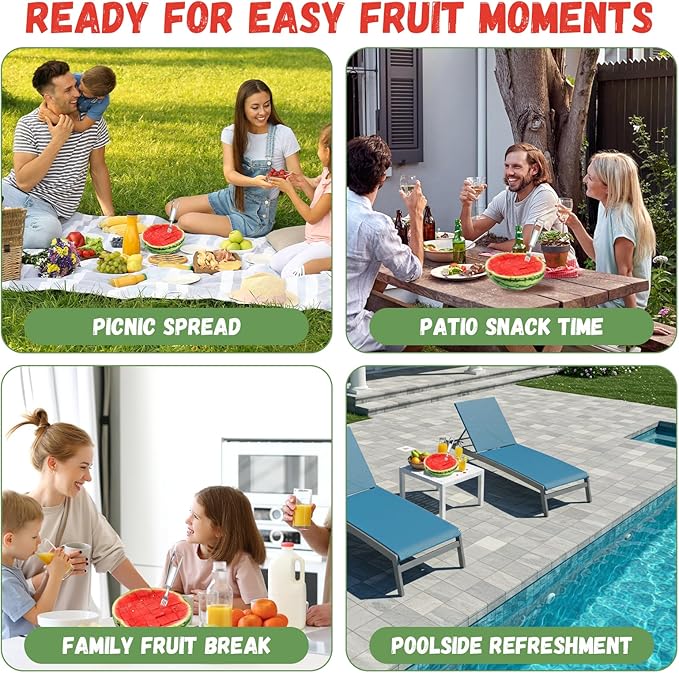 2026 Upgrade Watermelon Cutter Slicer Tool, 2-in-1 Fruit Slicer Fork With Foldable Stainless Steel Fork Tip, Press-to-Cut Watermelon Cubes for Kitchen, Picnic and Camping (2PCS)