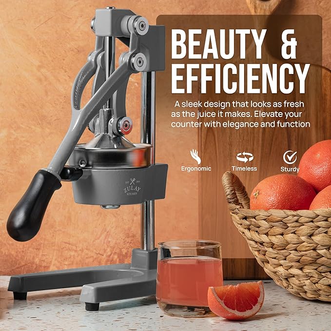 Zulay Kitchen Cast Iron Juicer - Easy-to-Clean Heavy-Duty Manual Juicer, Professional Citrus Juicer - Stainless Steel Lemon Squeezer - Manual Citrus Press & Orange Squeezer - Orange Juicer (Gray)