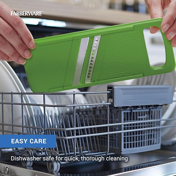 Farberware Mandoline Vegetable Slicer with 4 Blades and Container, BPA‑Free, Dishwasher Safe, Multicolored