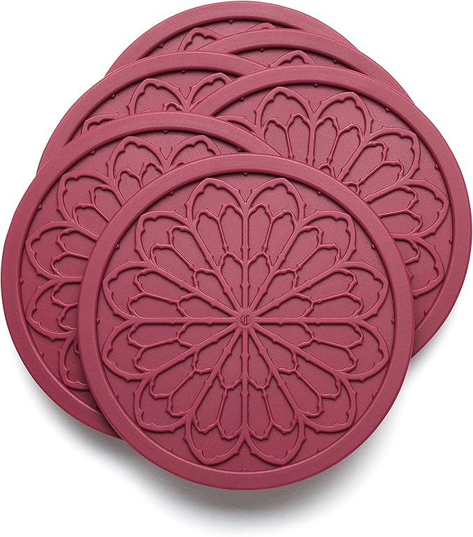Silicone Coasters for Drinks - 6 Pack 4" Drink Coasters for Aesthetic Room Decor - Goth Accessories for Kitchen Gadgets by COASTERFIELD (Purple)