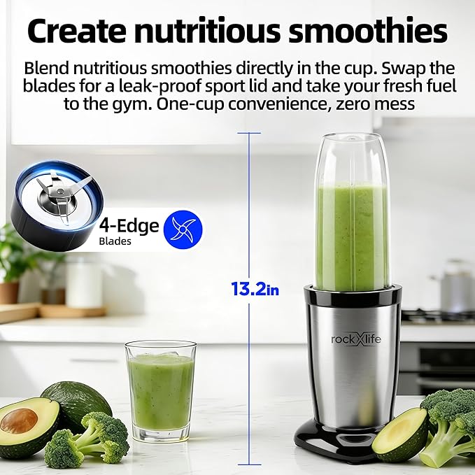 Personal Blender for Smoothies and Shakes, 2-in-1 Bullet Grinder with 24oz To-Go &10oz Cup Portable Ice Crushing Mini, BPA-Free&Dishwasher Safe, Protein Shake Maker,Silver