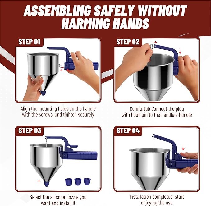 Stainless Steel Pancake Batter Dispenser, 40oz Batter Dispenser with Squeeze Handle, Great for Pancakes, Cupcake, Waffle or Any Baked Goods, Durable, Leak-Free, Klein Blue