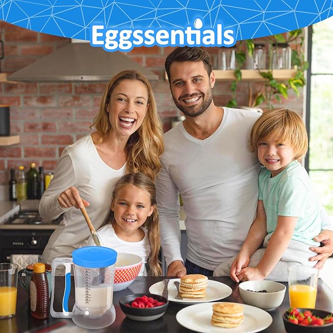 Eggssentials Batter Dispenser – Easy Pour Pancake Batter Dispenser for Cupcakes, Muffins, Waffles & Griddle – Kitchen Baking Tool BPA-Free - Blue Color